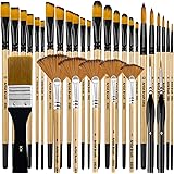 Bougimal 32 Pieces Paint Brush Set, Artist Series, Nylon Bristles with Round, Filbert, Flat, Fan, Angle, Fine Detail Brush, S