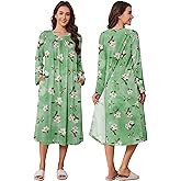 Deyeek Hospital Gowns for Women Tear Away Snap Open Back Dress Long Sleeve Post Surgery Adaptive Nightgown with Pockets