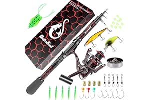 QudraKast Fishing Rod and Reel Combos, Unique Design with X-Warping Painting, Carbon Fiber Telescopic Fishing Rod, Best Gift for Fishing Beginner and Angler