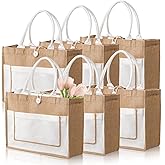 ZOOFOX 6 Pack Jute Tote Bags, 16.5"x 13"x 7" Large Burlap Tote Bag with Handles, Beach Bag for Women, Grocery Bridesmaid Bag Weaving Tote Bags for Beach, Wedding, Shopping, Travel