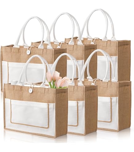 Reginary 6 Pcs Blank Canvas Tote Bags - Personalized DIY Tote Bags With Handles For Bridesmaids, Gifts, Shopping