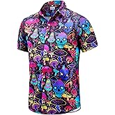 EUOW Halloween Button Down Shirts for Men Fun Skeleton Printed Casual Short Sleeve Hawaiian Tropical Novelty Shirt