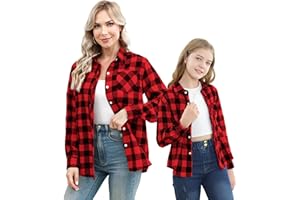 SANGTREE Girls & Women's Long Sleeve Flannel Plaid Shirt Button Down Shirts, 3 Months - US 2XL