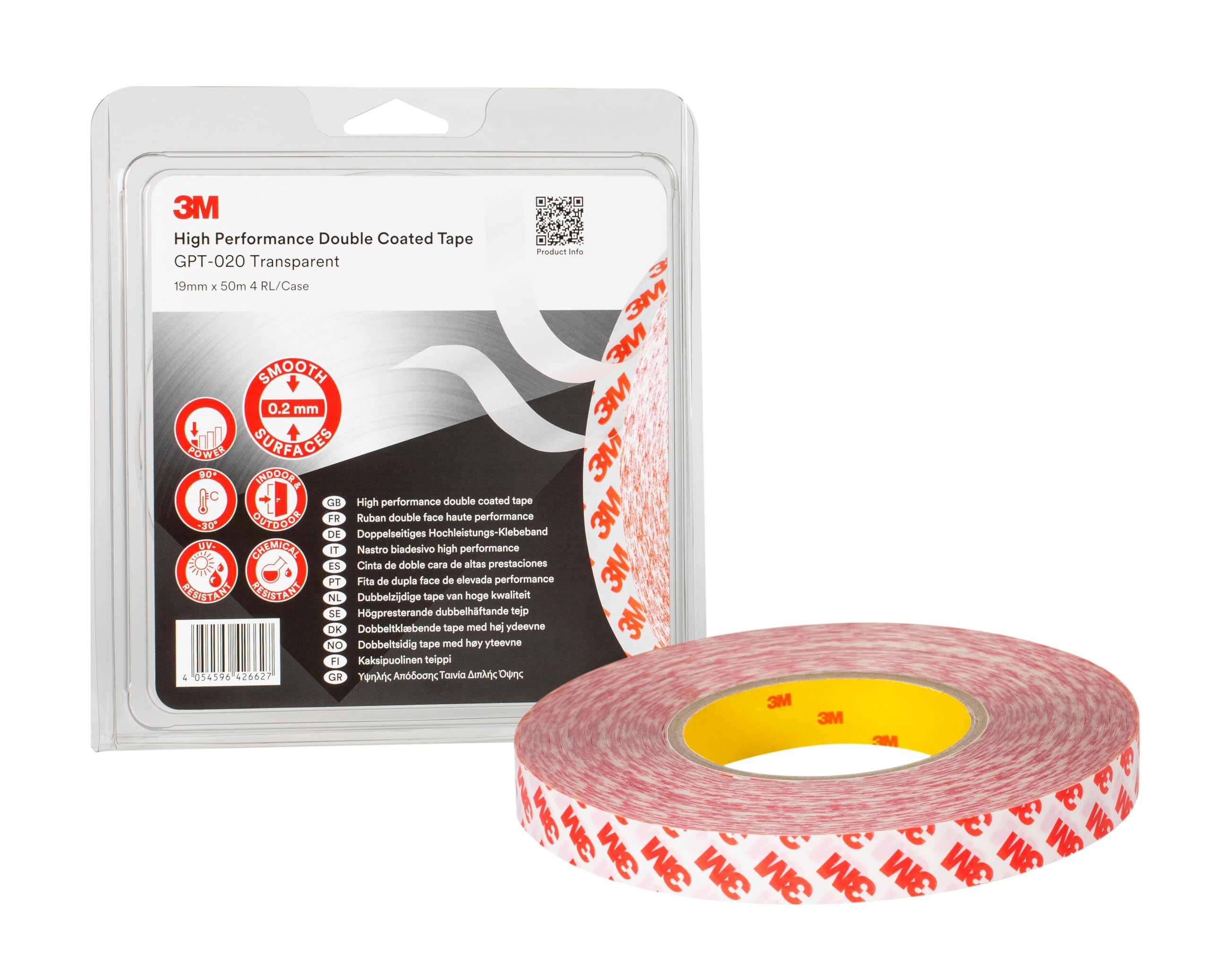3M Double Coated Tape GPT-020, Transparent, 19 mm x 50 m, 0.2 mm