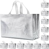 LOOKSGO 12 PCS 15.5x4.7x11 Inches Silver Extra Large Reusable Gift Bags With Handles - XL Goodie, Birthday, Party Favor Bags