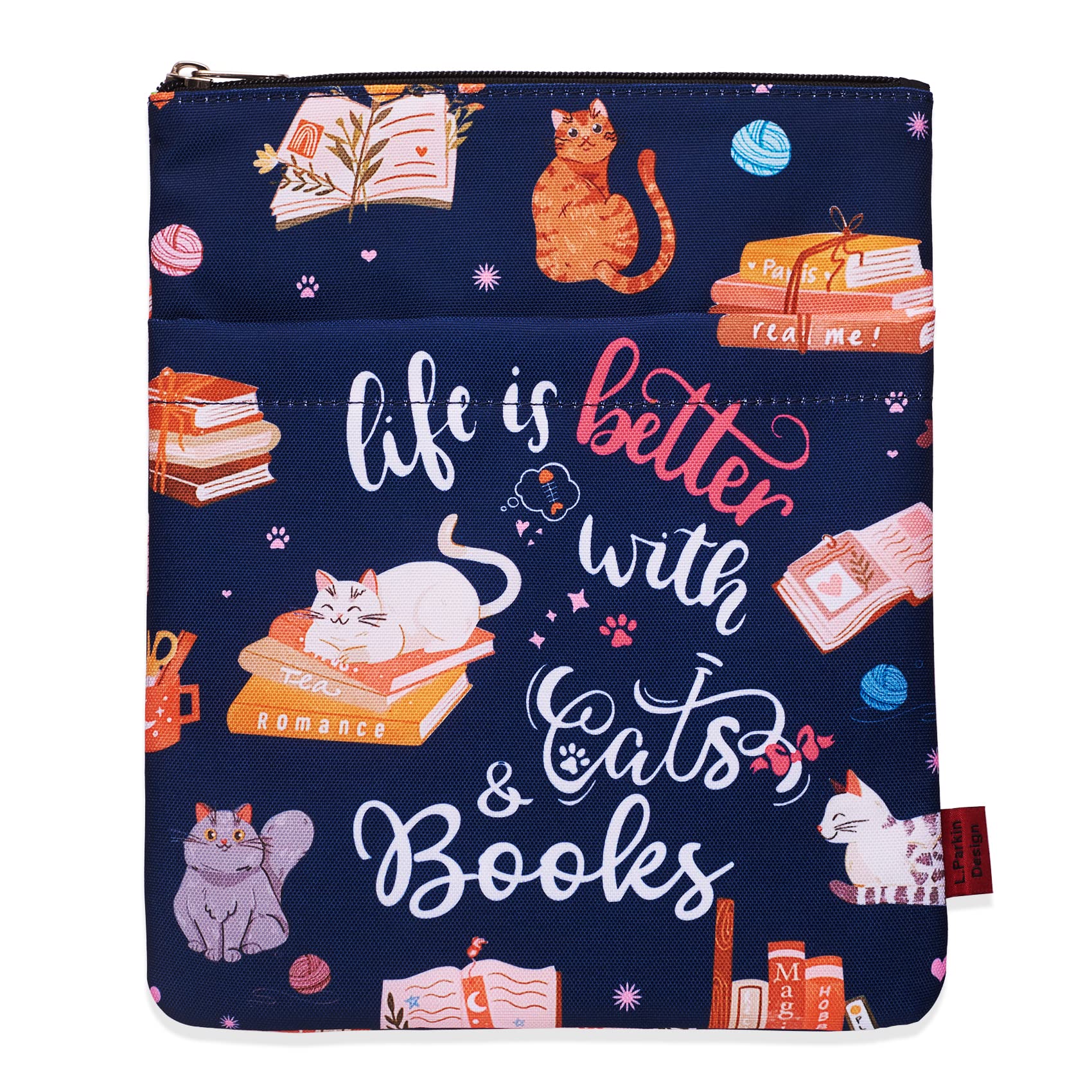 Life is Better with Cats and Books Book Sleeves, Cats Book Sleeve with Zipper, 11x8.5 Inch Washable Fabric