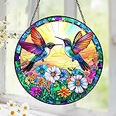 Hummingbird Suncatcher Stained Glass Window Hanging Decor, Hummingbird Gifts for Women, Birds Lovers, Spirit Birds Glass Panel Garden Decorations, Birthday Christmas for Mom, Grandma