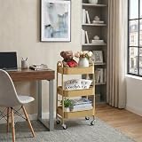 DOEWORKS Storage Trolley on Wheels 3-Tier Metal Cart 70cm Khaki Yellow view 2