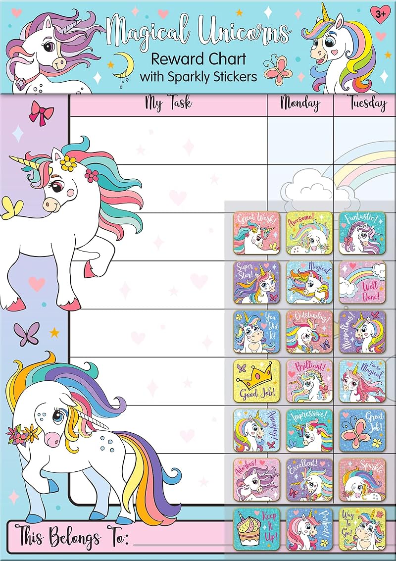 Paper Projects Magical Unicorns Reward Chart Sparkly Stickers Pink Reusable