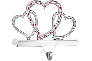 Klikel Stocking Holder - Heart Christmas Stocking Hanger for Mantle - Triple Heart Stocking Holder for Fireplace Mantle - Heavy Stocking Holder for Mantle - Metal Stocking Holder with Red Stones
