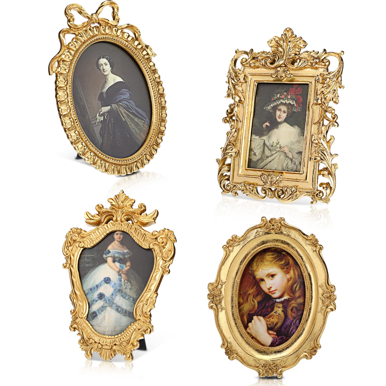 Photo 1 of Geetery 4 Pcs Gold Vintage Picture Frames Set Antique Picture Frame Small Mini Luxury Ornate Oval Circle Rectangle Wall Hanging Decor for Gallery Wall Photo Display Tabletop Home Decoration