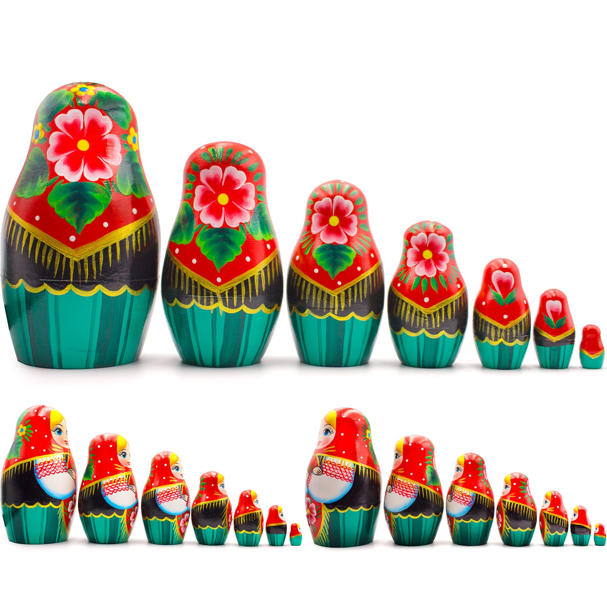 AEVVV Russian Nesting Dolls Set of 7 pcs - Matryoshka Doll in Belarussian Traditional Sarafan Dress with Ornaments - Handmade Baboushka Nesting Dolls