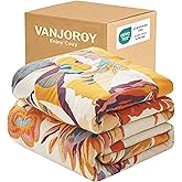 VANJOROY Boho Throw Blanket, 100% Organic Cotton Ultra Soft 50" x 60" Muslin Throw for Couch and Bed - Skin-Friendly Cozy All Season Rustic Floral Decor Chair Blanket Chair-Beige