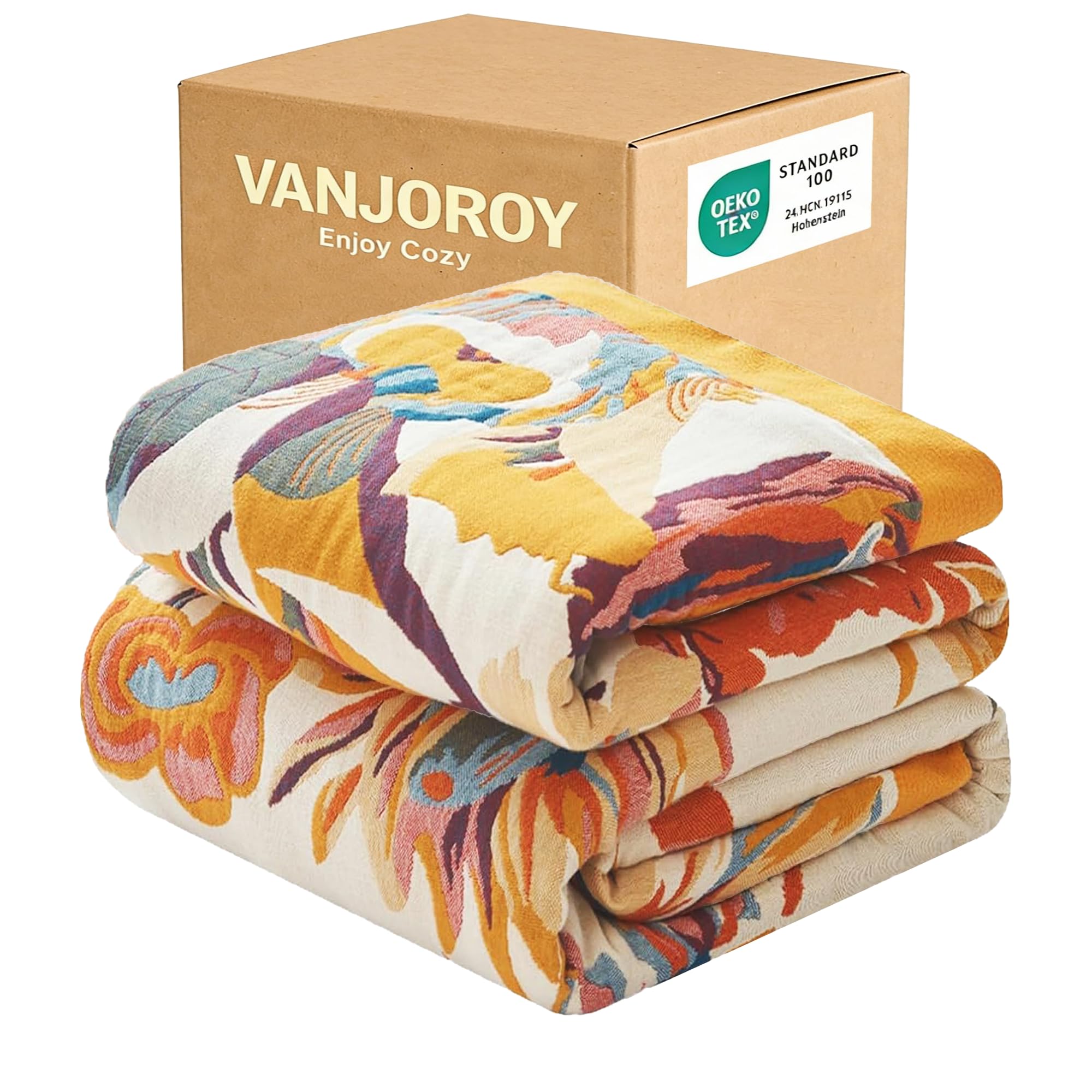 VANJOROY 100% Cotton Sofa Large Bed Throw Blanket, Soft Skin-friendly Muslin Luxury Bohemian Throw for 2 3 Seater Settees Armchair Couch and Bedspread.150x200cm-Beigewhite