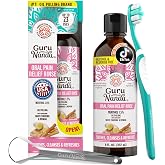 GuruNanda Oral Pain Relief Oil Pulling Mouthwash, Miswak &amp; Clove Oil, 8oz | 1.5% Menthol|Fluoride &amp; Alcohol Free Mouth Wash|For Canker Sore &amp; Mouth Sore Relief|With Toothbrush &amp; Tongue Scraper