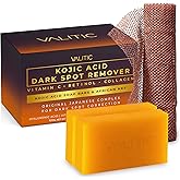 VALITIC Kojic Acid Dark Spot Remover Soap with Turmeric, Vitamin C, Retinol - Original Japanese Complex with Hyaluronic Acid, Vitamin E, Shea Butter, Castile Olive Oil - 2 Pack and African Net Sponge