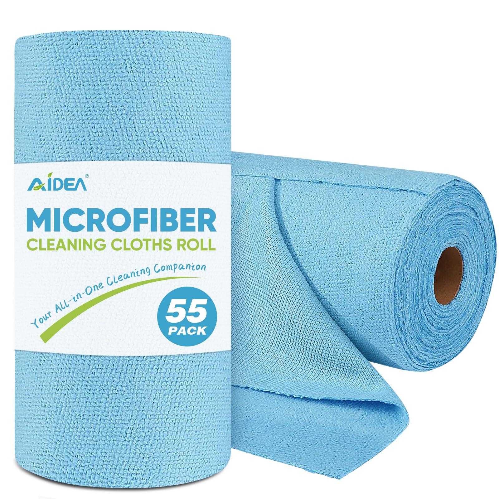 Photo 1 of (USED/FAIR) AIDEA Microfiber Cleaning Cloth Roll, Blue Shop Towels 55 Sheets Washable, Microfiber Towels for Cars, Blue Rags Reusable Paper Towel for Automotive, Workshop, House, Kitchen, Cleaning Supplies11×9"