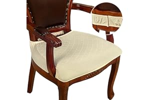 CZL Dining Chair Covers Set of 2, Upgraded Zipper Dining Chair Seat Covers Washable, Stretch Jacquard Dining Chair Slipcover Chair Protectors Covers Removable,Beige,Set of 2