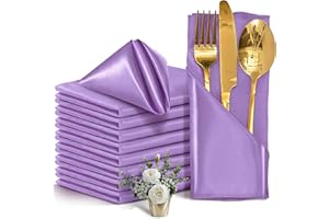 Eychei 12 Pieces Lavender Satin Napkins, 17" x 17" Square Table Napkins, Silky Soft Smooth Washable Napkins for Restaurant, Weddings, Dinner, Party Decoration