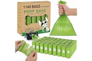 Lifegogo Dog Poop Bags 1140 Count (57 Rolls), Unscented Leak-Proof Waste Bag, 13x9" Green Doggy Poop Bags with Bone-Shaped Dispenser, Extra Thick & Easy Detach
