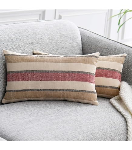 NATUS WEAVER Funda De Almohada Europea A Rayas Multicolor De 2 Piezas, De Lino Suave, Cuadrada, Decorativa, Funda De Cojín De Gran Tamaño Con Cremallera Oculta Para Sofá, 28 X 28