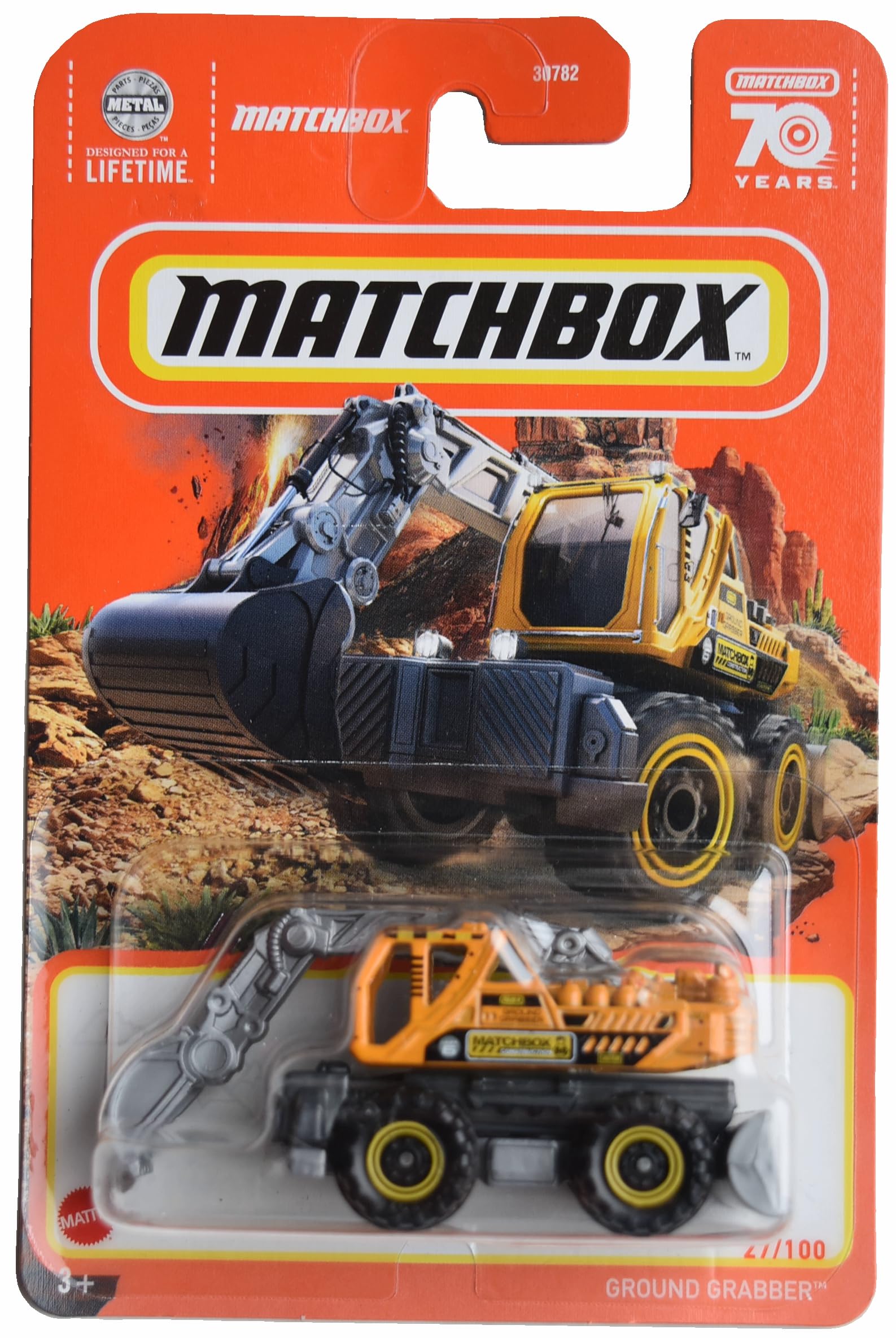 Matchbox Yellow Ground Grabber Truck, 1:64 Scale, Construction Theme, Pull-Back Action, Kind, Boys