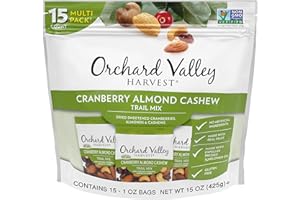 Orchard Valley Harvest Cranberry Almond Cashew Trail Mix, 1 Ounce (Pack of 15), Cranberries, Almonds, Cashews, Trail Mix Individual Packs, Snacks for Adults, No Artificial Ingredients, Bulk Snacks, Healthy Snacks for Adults