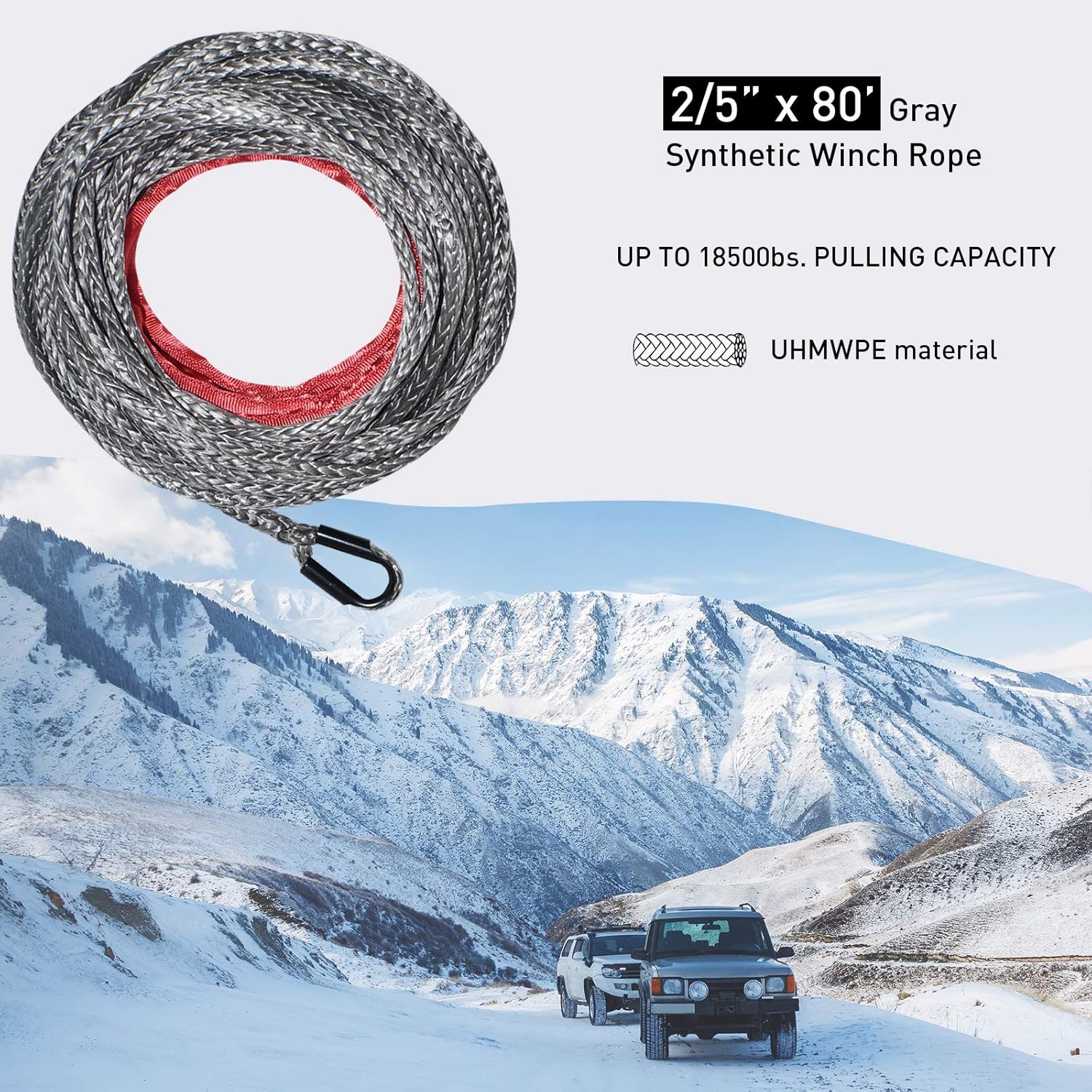 ZEAK 1/4’’×49‘ Durable Black Synthetic Rope 7500lb Breaking Strength