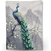 Ti Caldi Peacock Blanket - Soft, Cozy, Lightweight Flannel Throw Blankets for Couch, Bed, Travel, Fluffy Decor Perfect for Outdoor Use and Home Decor, Flowers Design for Adults Women Girls 60×50 in