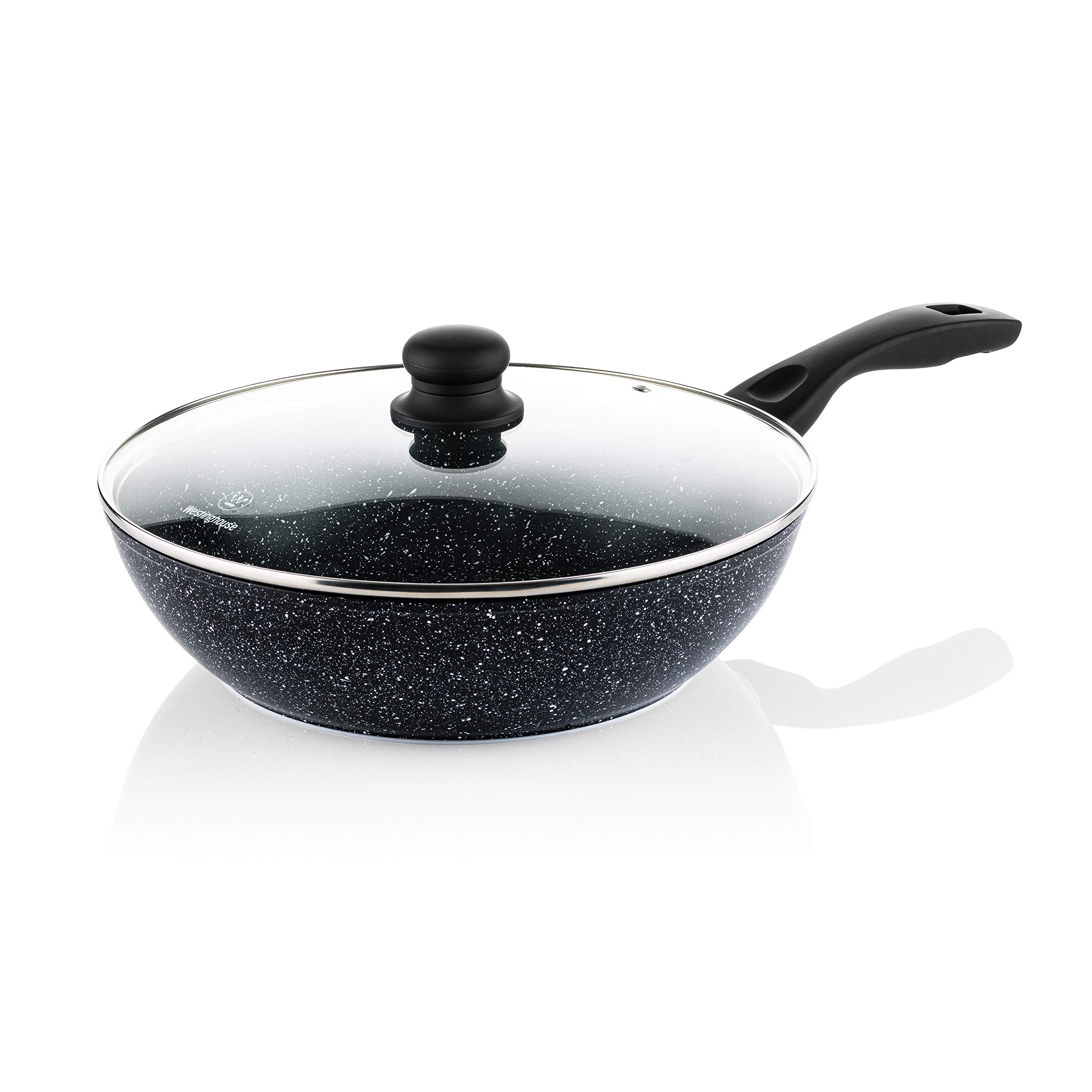 Westinghouse Wok Non Stick - Ø 30cm Induction Wok Pan with Lid - Black Marble