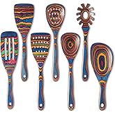 Gudamaye Pakka wood 7-Piece Blue Wooden Cooking Utensils, Wooden Spoons for Cooking, Wooden Spoon Set, Wooden Kitchen Utensil set, Pakkawood Cooking Spoons, Non-Stick Spoon,Pakkawood kitchen utensils