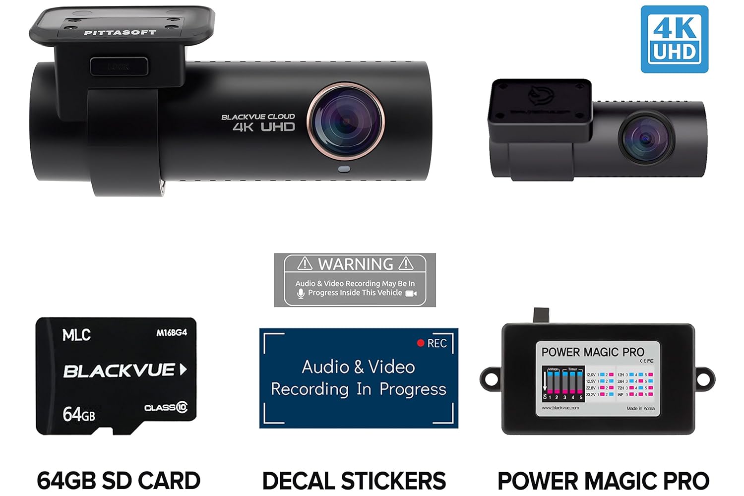 BlackVue DR900S-2CH with 64GB Micro SD Card with Power Magic Pro Hardwiring Kit Included | WiFi GPS 4K Recording with Parking Mode