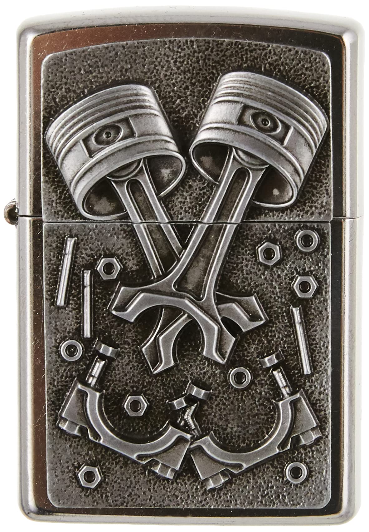 Zippo Windproof Lighter - Engine Parts - Street Chrome, Emblem - Refillable for Lifetime Use - Adjustable Flame - Gift Box - Metal Construction - Made in USA