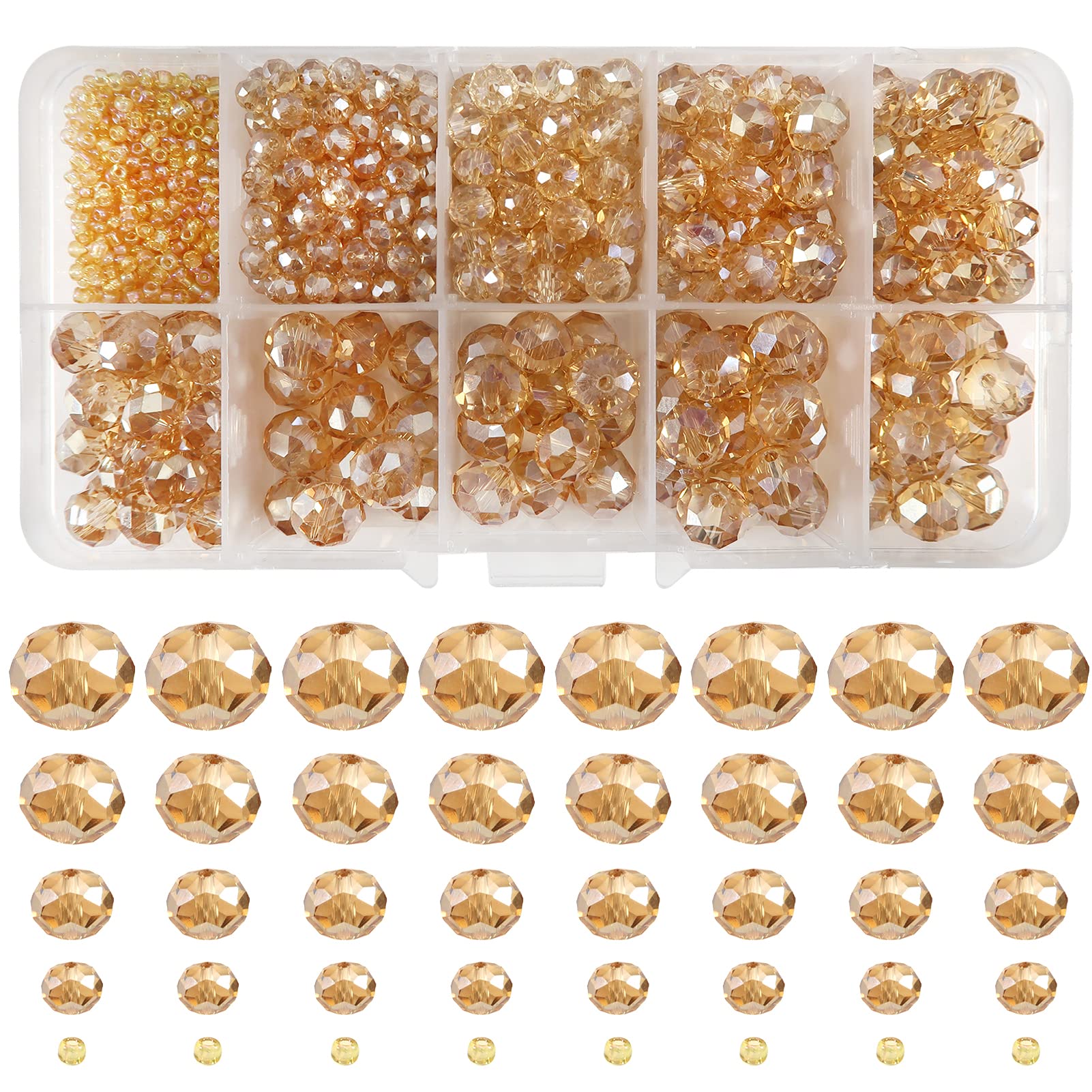 TOAOB 1000pcs Crystal Glass Beads Assorted Shiny Champagne Spacer Beads 2mm 4mm 6mm 8mm 10mm for Jewelry Making DIY Craft Project โ image 1