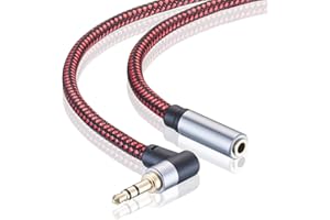 Audio Extension Cable 3Ft, Right Angle 3.5mm Male to Female Audio Stereo Cable with Silver-Plating Copper Compatible with iPh