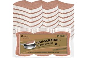 Orighty Non-Scratch Scrub Sponge, 24-Pack, Cellulose Kitchen Scrubber Sponges, Ideal for Kitchen Cleaning, Non-Stick Cookware, Washing Dishes, Bathroom, and Household