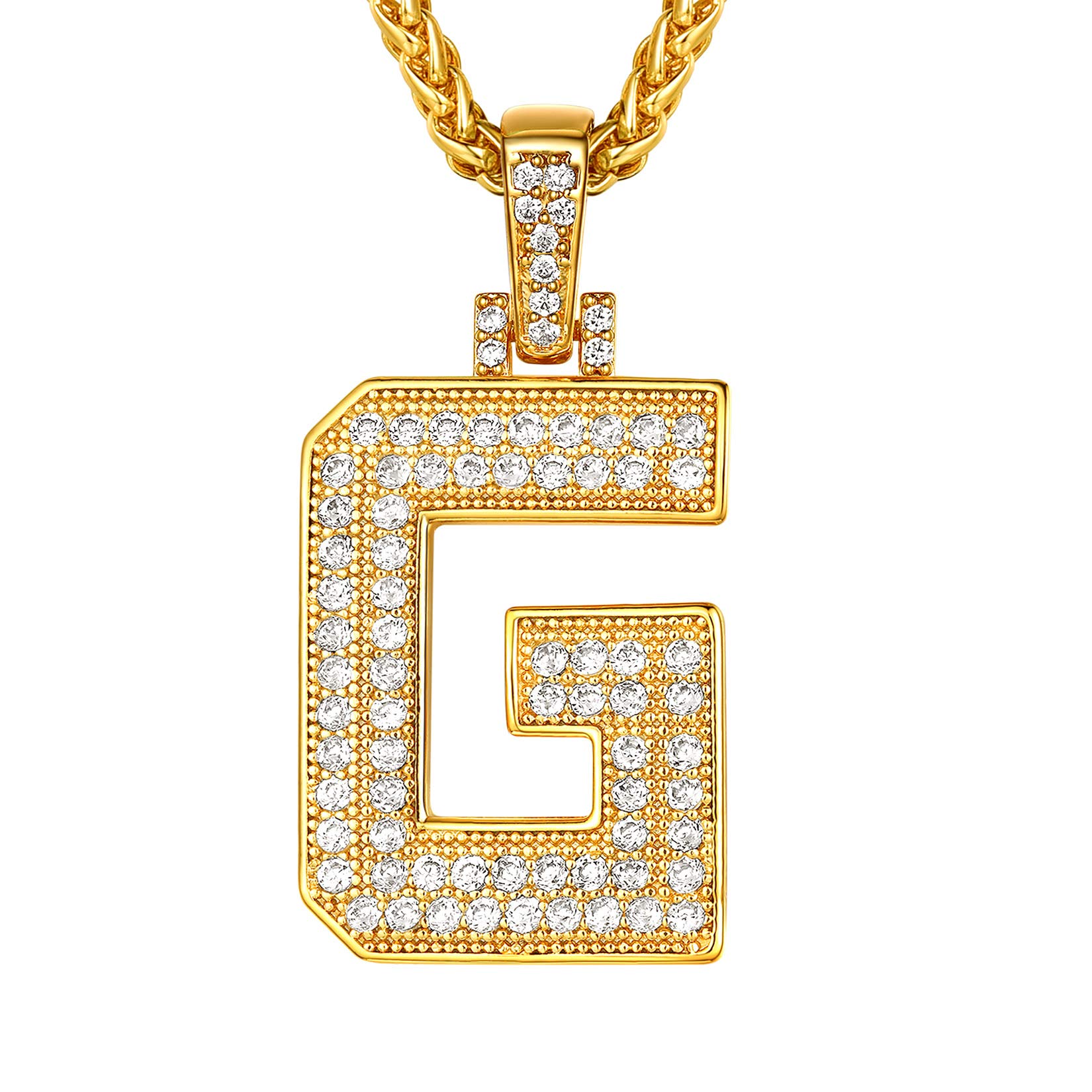 Suplight Chain with Pendant for Men, Gold Plated Initial Letter Pendant Necklace with Cubic Zirconia, Bling Alphabet Necklace Hip Hop Rapper Jewelry