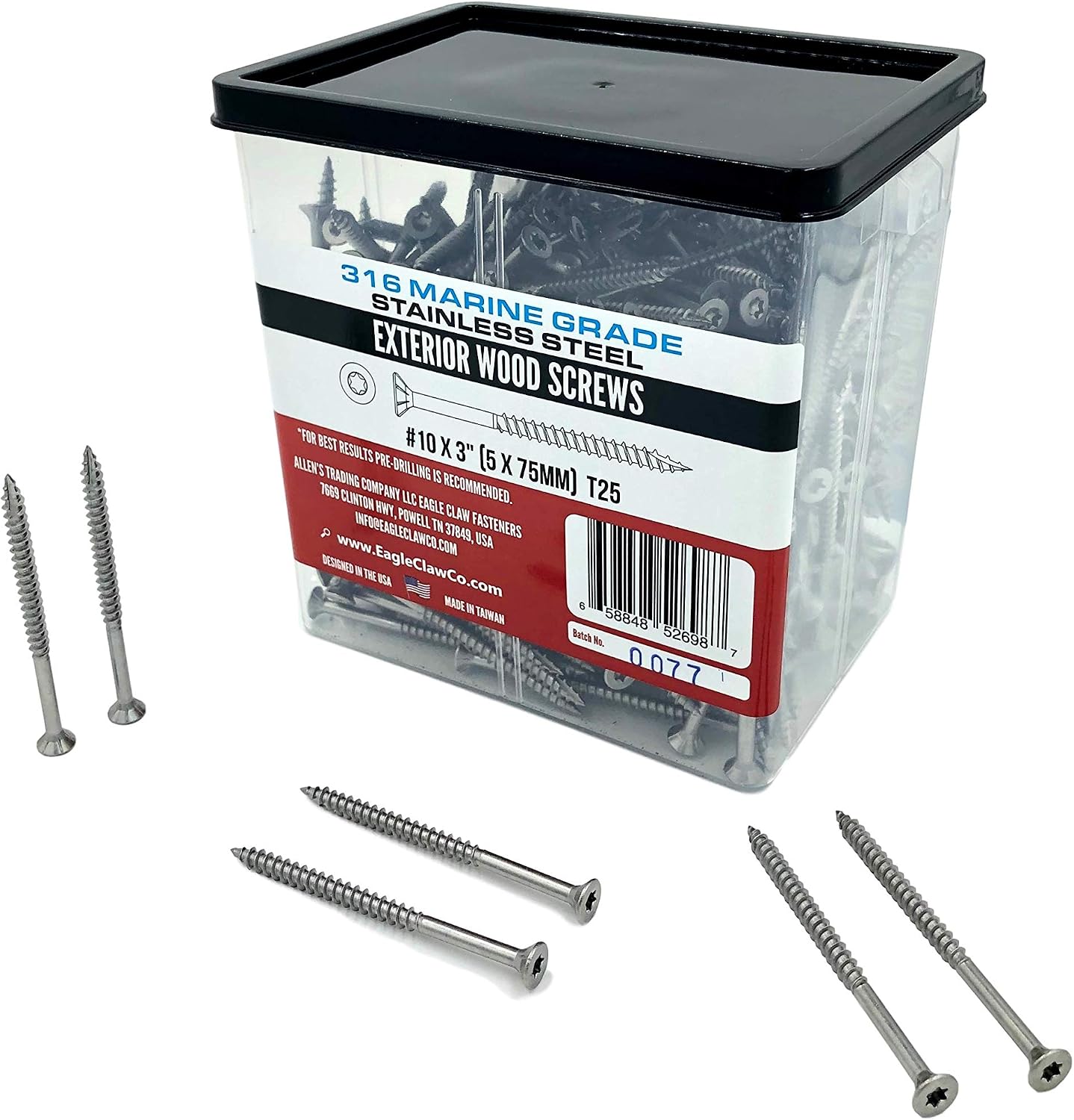 Allen's Trading Co. #10 x 3 Inch 316 Stainless Steel Screws Marine Grade (350 Pack, T25 Star), Silver - Image 3
