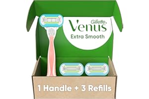 Gillette Venus Extra Smooth Pink Women's Razor, Pivoting Razor Head, 5 Blades for an Extra Smooth Shave, Handle + 3 Blade Refills