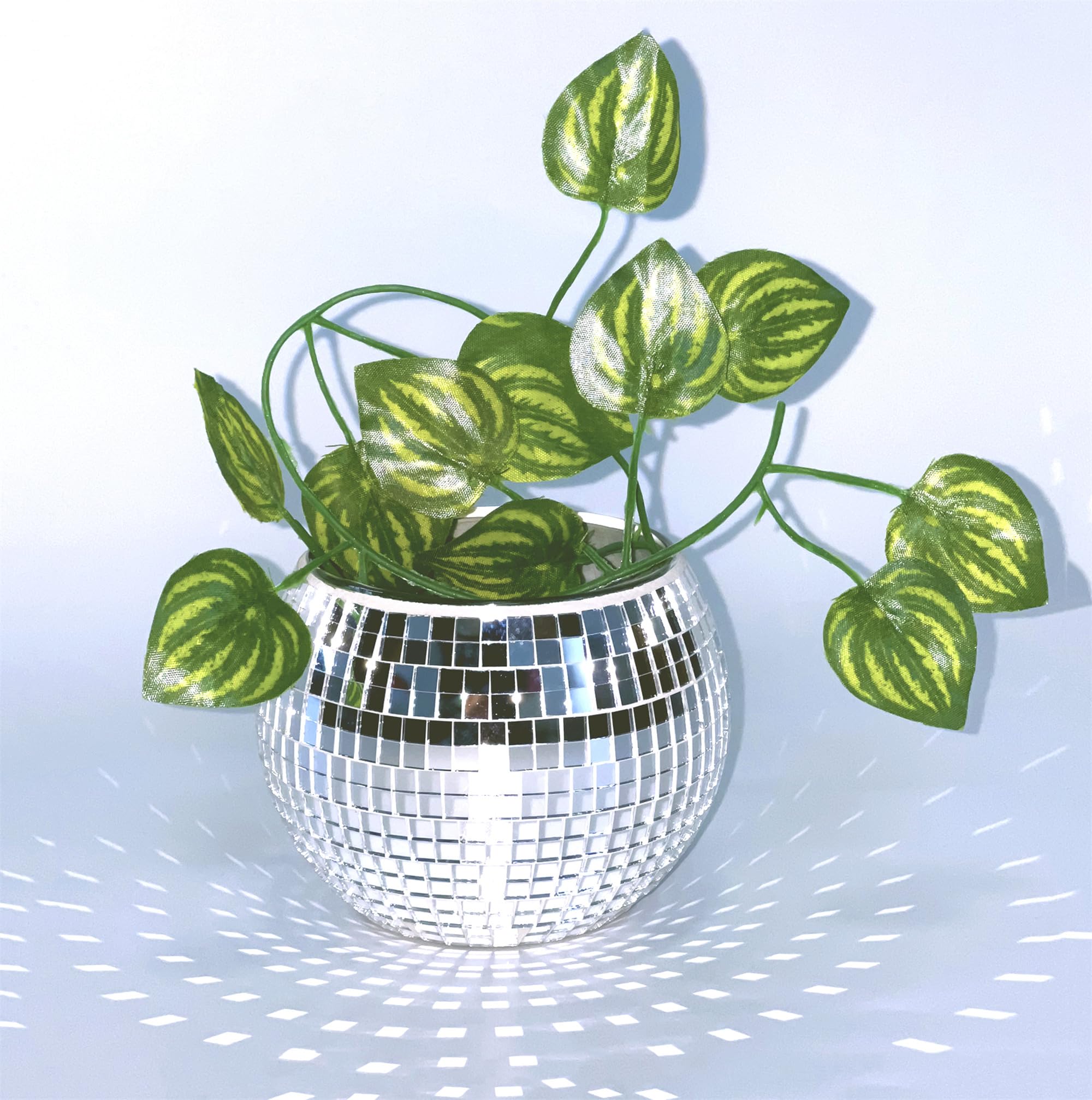 Disco Ball Planter,Disco Ball Vase,Disco Ball Plant Pot,Flower Pot,Disco Ball Bowl,Disco Jar,Disco Cup,Disco Pen Pot,Disco Candle Holder,Glass Silver Mirror Ball Planter for Succulent Cactus,4*5*5IN