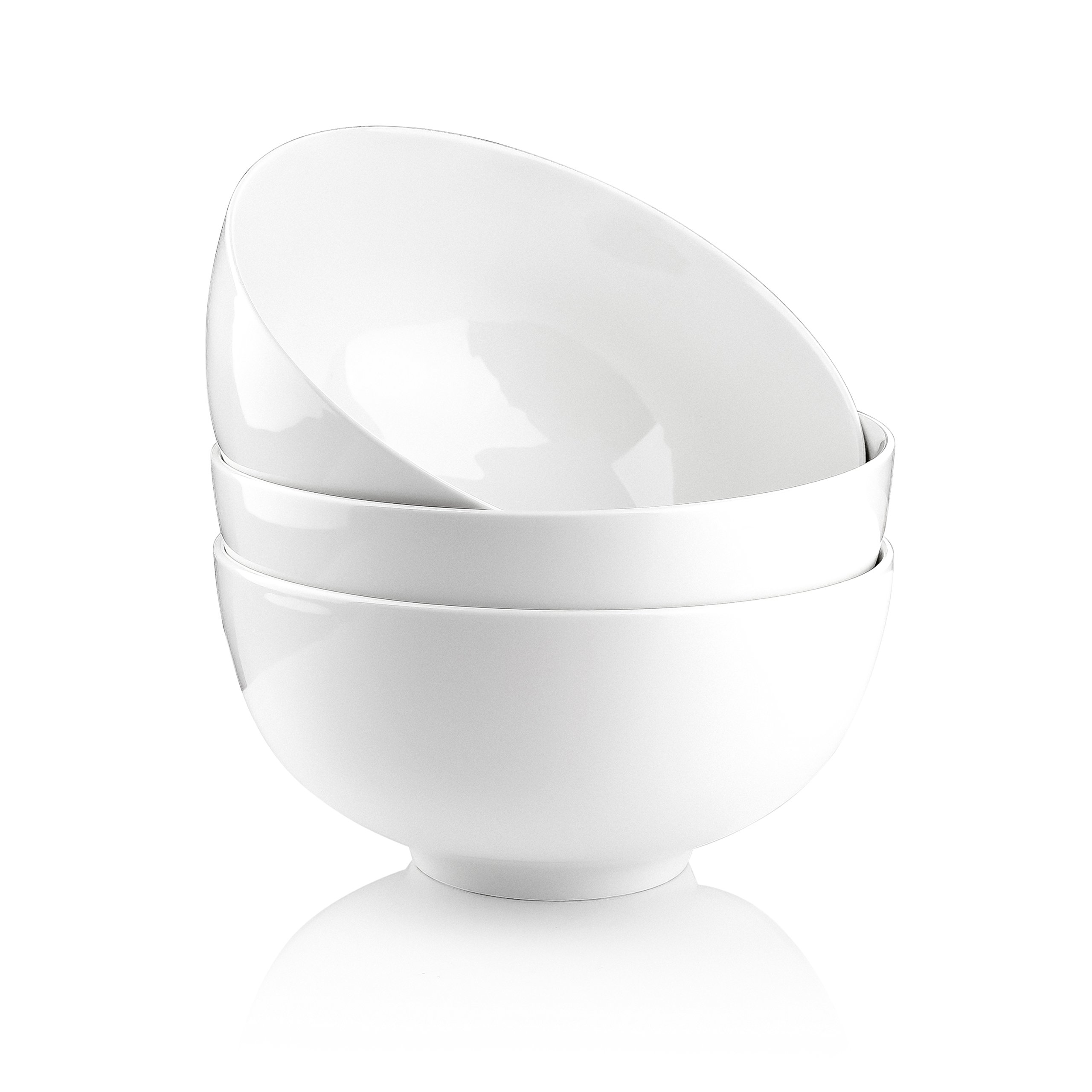 MALACASA, Series Regular, 1900ml Porcelain Deep Bowl Set, Cereal Bowls/Soup Bowls/Rice Bowls/Pasta Bowls/Noodle Bowls/Salad Bowls(20 * 20 * 10cm), White, Set of 3