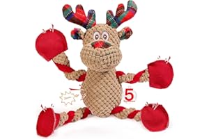 Pubialo Christmas Squeaky Dog Toys Tug of War Dog Plush Toy for Large Breed Interactive Dog Chew Toys for Puppies Small and Large Dogs Training and Reduce Boredom