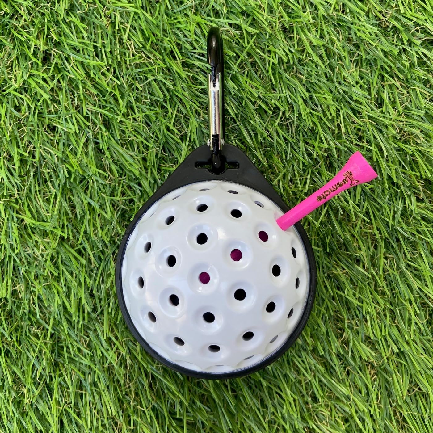 teemate Original Golf Tee Holder w/Clip-On Carabiner – Ideal for Wooden Tees/Bamboo Tees/Plastic Tees – Golf Bag Organiser Clip – Premium Golfing Accessories (Black)