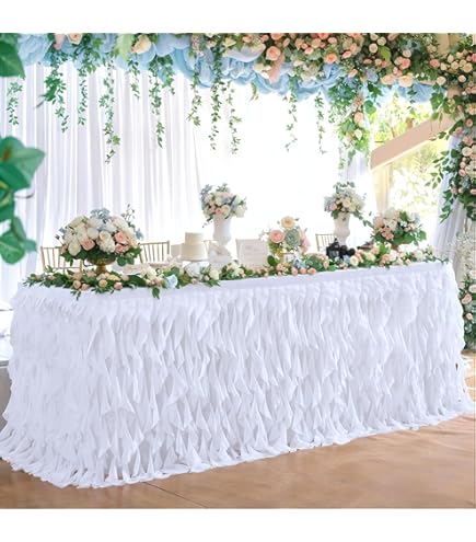 Wish Care 17ft White SatinTable Skirt For Rectangle Tables Wrinkle Free - View #3