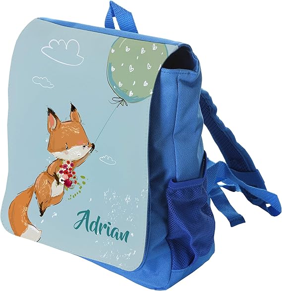 Kinderrucksack Fuchs in blau mit Name ideal für Kita/Kindergarten