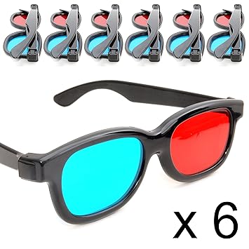 6er SET 3D-Anaglyphenbrille für TV oder PC-Spiele (rot/blau), 3D Brille für Fernseher, 3D-Gläser mit Anaglyphen-Technologie -