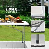 KEPLIN 6ft Folding Table White Wood Slate Top 180x70x74cm Portable view 3