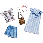 Barbie Clothes - 2 Outfits Doll Include a Blue and White Shirt Dress, Gift for 3 to 8 Year Olds