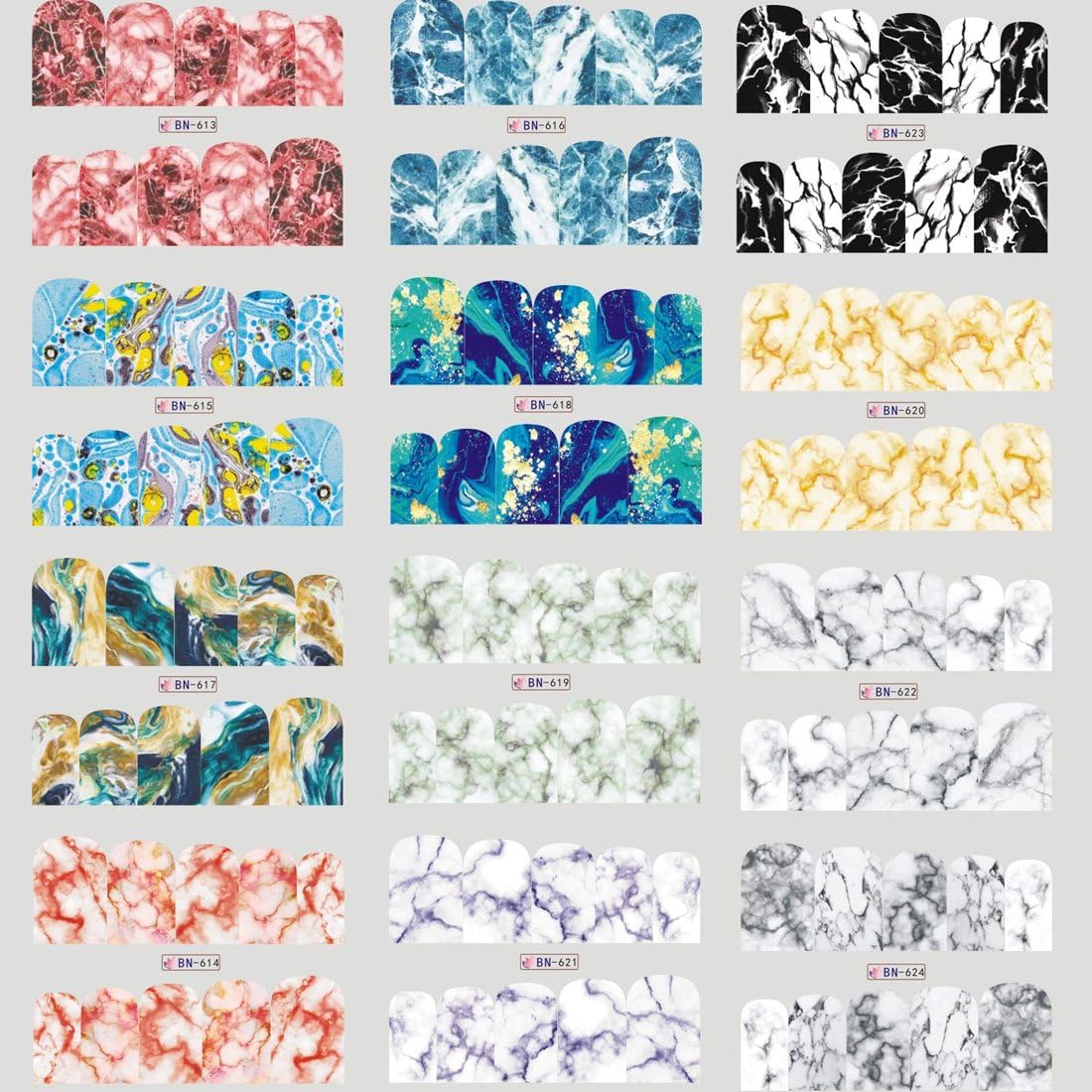 Gradient Marble Pattern 12 Designs Nail Glue Sticker 1 Big Sheet Water Transfer Decals Nail Foil Nail Wraps Nail Art Decorations