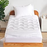 SLEEP ZONE Cooling Twin Mattress Topper for Single Bed, Premium Zoned Cool Mattress Pad Cover, Padded Mattress Protector Breathable Washable, Deep Pocket 8-21" (White, Twin)